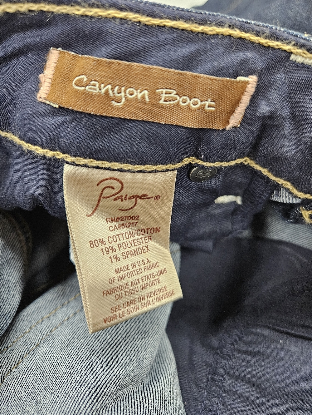 PAIGE Canyon Boot Size 27 womens  Dark Indigo Jeans with Golden Stitching - Picture 7 of 11